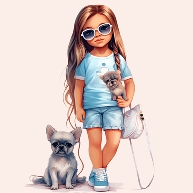 little girl best friend fashion illustration clipart, png file, hyper realistic, transparent background,high detail, 8k