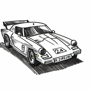 an old 80's style racing car side veiw 3d handraw clipart style easy draw simplist black and white vector simple doodle very with thick lines