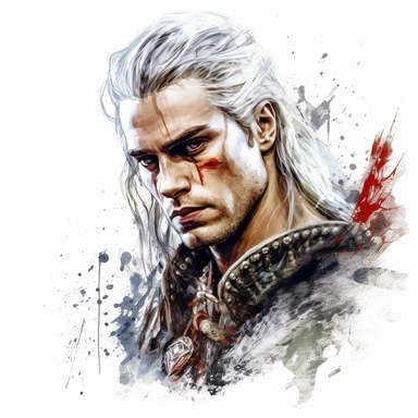 beautiful stunning handsome young man as The witcher character, paint art style, clipart, white background, superrealistic, one of a kind