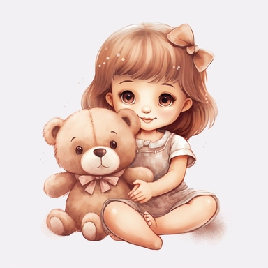 teddy bear girl cute, vector, png, clipart, 2D, poster art, white background