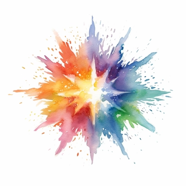 watercolor clipart, one individual star, exploding , white background