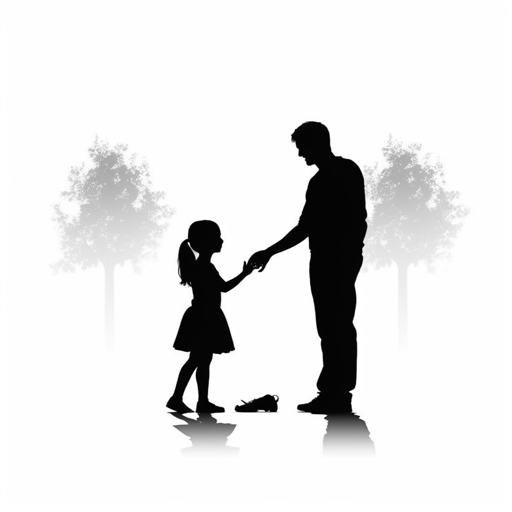 Fathers Day, Black Silhouette, Father Holding His Daugter Hand, White 