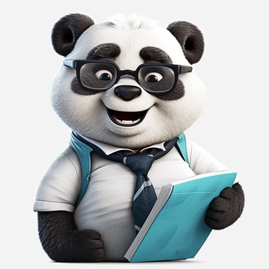 cute panda, teacher, happy and smiling, clipart, white background, no shadow