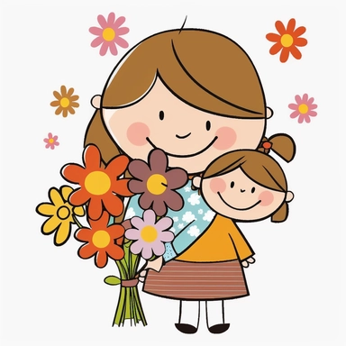 prompt cute mother's love with some flowers Clipart cartoon style
