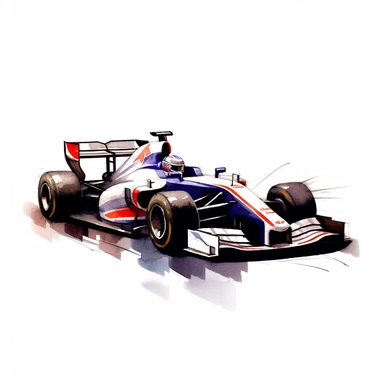 Clipart of the formula one car from Pierre Gasly with minimal details, aquarel colored cartoon style with thick borders. Only the car. White background, no floor, no shadow