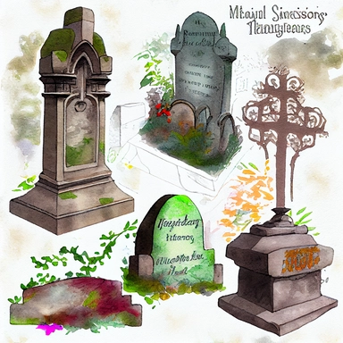4 victorian watercolor highgate cemetery headstone clipart images