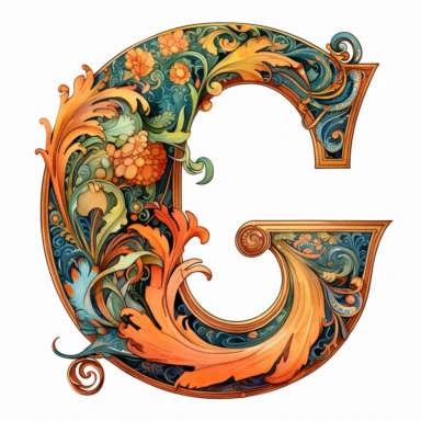 Art Nouveau illuminated initial, letter C , Clipart Bundle Mystical Illustration Fantasy Novel Clipart Magic, C, white background, png