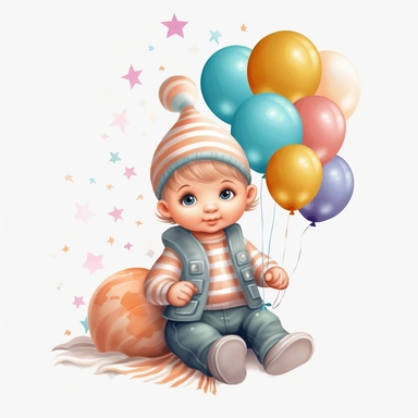 cute one year old baby first birthday clipart, single clipart, high resolution, vibrant colors, 8k