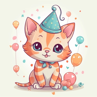 Birthday cat clipart Cute party clip art Kawaii kitten, no caption