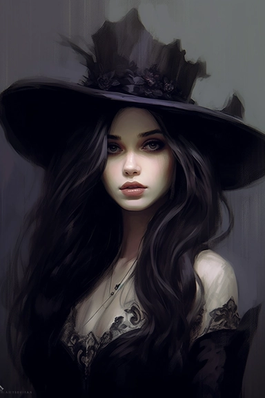 A witch wearing a witch hat, in the style of charlie bowater, victorian era themes, wimmelbilder, rtx on, camille - pierre pambu bodo, dark purple, dark bronze and white, gianni strino, clipart, white background,