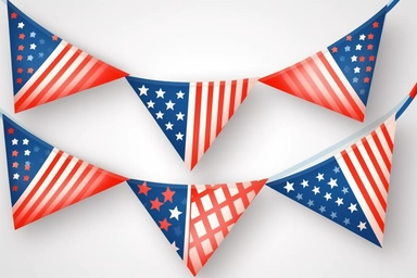 Vector USA garland of flags. Independence day bunting clipart. Triangles. Flag with stars and striped flag.