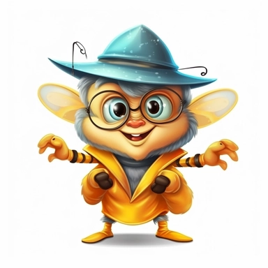 vector cute Bee character wearing wizard custom and wizard element with happy face ,front facing on isolated background,colorful color,with happy face and expression,Animal Sublimation Clipart,no splash watercolor,white background, ultra detailed clipart, cut out image, colorful watercolor realistic, cartoon style, ultra HD, sharp and clean art