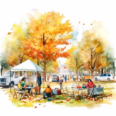 watercolor, hyper realistic, white background, white margins, 16k, ultra detailed clipart, cut out image, hand-drawn cozy park scene, with people picnicking under colorful trees, blankets spread on the grass, and baskets filled with autumn-inspired food and drinks. in the style of pencilsteampunk, delicate watercolor, creative commons attribution, miniaturecore, grocery art, white and amber, website