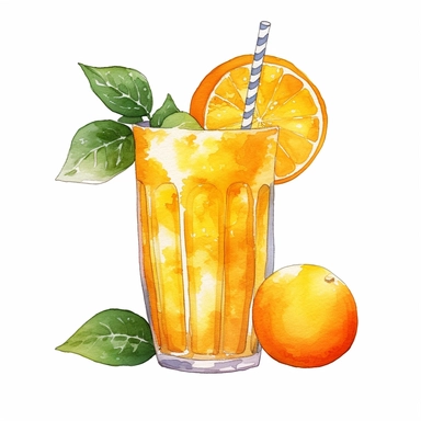 orange fruit juice drink watercolor clipart, white background