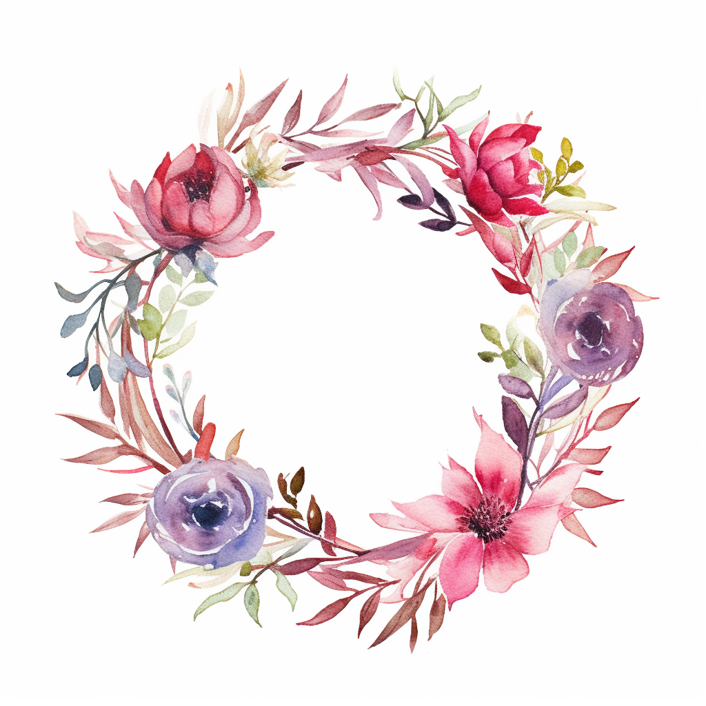 one watercolor wreath print clipart illustration on a white background ...