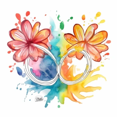 watercolor LINE ART SKETCH of 2 individually spaced apart Groovy, retro, hippie, flower power, digital printable clipart, vibrant color palette, white background