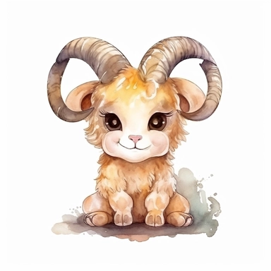 watercolor adorable kawaii baby bighorn sheep character kawaii, isolated, kawaii,digital art,detailed, concept,art,8k,hd,on white background,clipart