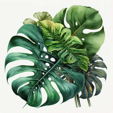 watercolour beautiful Lauren philodendron tropical leaf with beautiful beautifully detailed realistic philodendron palm tropical leaf png image,high resolution,300dpi,graphic clipart,computer graphics