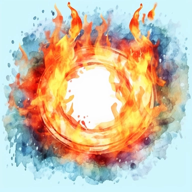 watercolor fire Crystal Clear Pond, flame around, detailed, hd, clipart