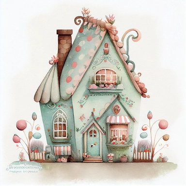 A watercolor painting of cute christmas workshop house, christmas elf workshop, christmas toy workshop, cute detailed digital art, inspired by nicoletta ceccoli, by Kubisi art, whimsical and cute, by nicoletta ceccoli, cute detailed artwork, glimmering, adorable and whimsical, whimsical art, Clipart style, png style, svg style, blank white background, a solid white background