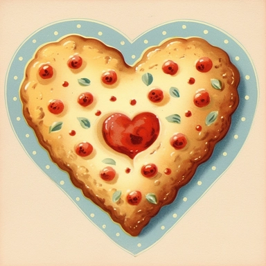 a simple cookie , chromolithograph, shaped like a heart , decorated , valentine Clipart, on a plain cream background, vintage, 1950s era look.