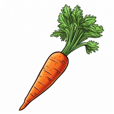 quality clip art of a carrot, isolated, white background, cartoon, adorable, side profile