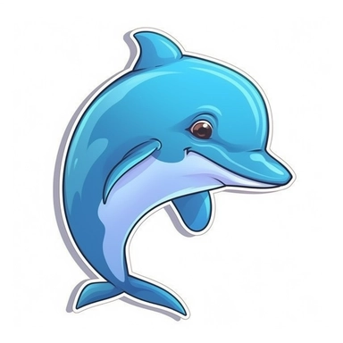 Cute Cartoon Dolphin Sticker, water, illustration, funny, clipart, simple, high quality