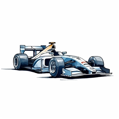 Clipart of the formula one car from Logan Sargeant with minimal details, aquarel colored cartoon style with thick borders. Only the car. White background, no floor, no shadow