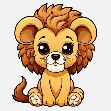 cute cartoon lion clipart, black background,--no cut off edges