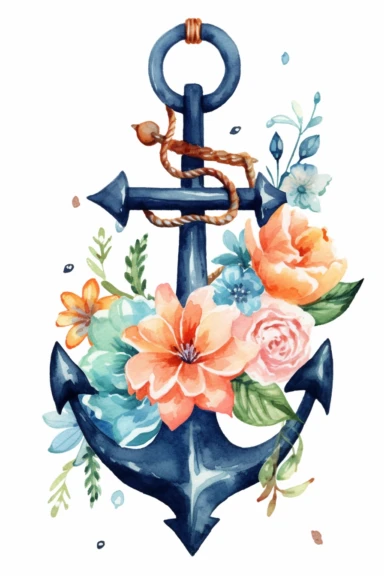Nautical Navy Blue Anchor watercolor clipart cute isolated on white background
