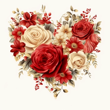 Floral Hearts Clipart, flower heart Valentine illustrations, on white background, HD , red rose flowers