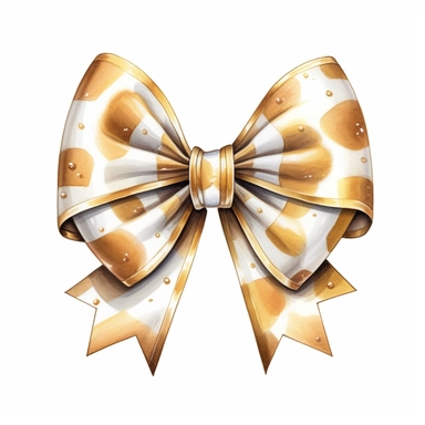 watercolor ultra realistic and hyper detailed illustration of a gold bow with white accents, clipart, white background