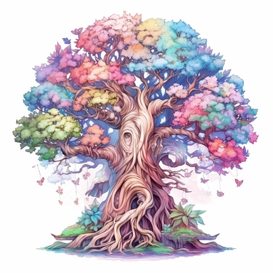 Pastel Beautiful Fairy tree Sublimation Clipart ,Cartoon,hyper realistic, intricate detail, illustration style,high solution,on the white background