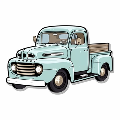 clipart stickers planner stickers, 1950s Ford truck, white background, cartoon style
