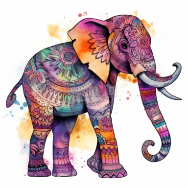 funny, light pink-orange-blue-purple India magicelephant, cartoon style, white background, black outside lines, designs, white background, watercolor pencil drawing, small details, digital art, clipart, super acurate, –testp,