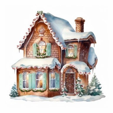 Watercolor Christmas Gingerbread house clipart, on a white background, in the style of Voigtlander, old - world charm, high quality, 8K