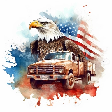 American flag, American, America Eagle, one nation under god, Clipart watercolor, architect, travel, truck, eagle bird, no watermark, text, brush , 300 DPI , typography, shapes do not stick together, no text in the picture