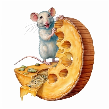clip art ,mouse eating a wheel of cheese, no background