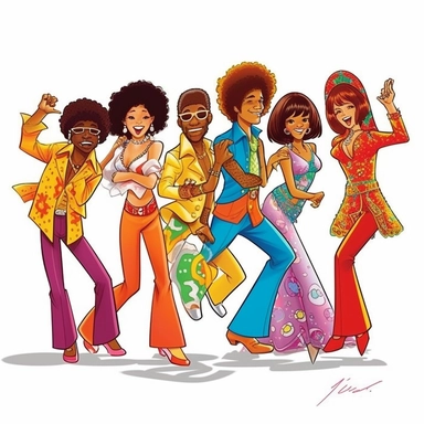 Disco 70s , Funny cartoon Pop clipart white background