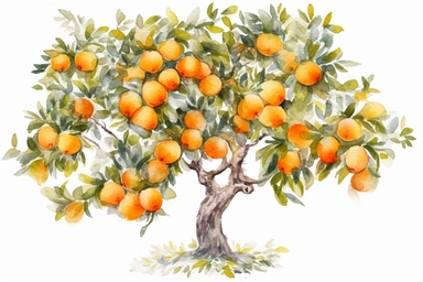 Watercolor, Apricot tree, clipart, hd, on a white background, spaced out