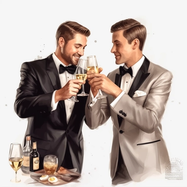 clipart, groom and best man having a drink, best man toasting the groom,transparent background, realistic, 8k, ultra-hd