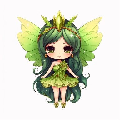 chibi fairy Green princess Clipart, Mythical PNG, isolated on white background
