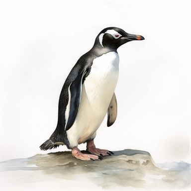 watercolor for a clipart with a white background of a penguin, hyperrealism, painted by Bo Bartlett