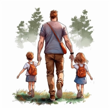 <https://s.mj.run/UAYJRoBCAQg> Cute Beautiful daddy and his kids, little kids, Back view Sublimation Clipart,Cartoon,hyper realistic, intricate detail, illustration style,high solution , on the white background