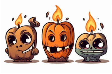 cartoon candles creepy gothic jack-o-lantern clipart , isolate, on white background,