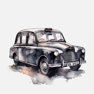 watercolor clipart, london black cab, modern, Minimalist Watercolor, keep paint within lines of clipart
