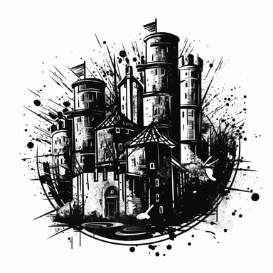 Website Fortress Defense, high-contrast sketch,black and white, strong design elements, clipart