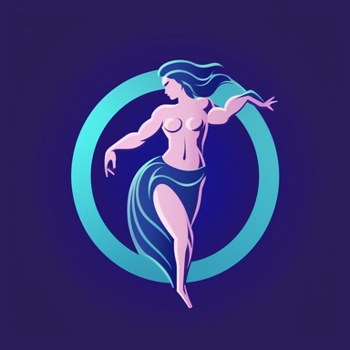 ancient Greek Olympian God logo, clipart, sleek and modern design, purple and blue colour palette, its clean lines and bold curves creating a sense of ancient invincible power and purpose