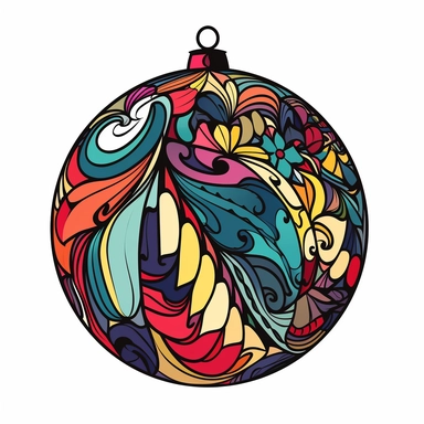 colourful christmas ball Ornament illustration, cartoon clipart style, thin black outline, Vector style illustration, Decal Cut, Clear and Clean image, white Background, 8k, full hd