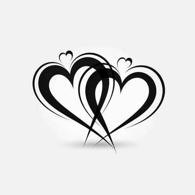 draw black and white clipart 2 hearts together minimalist silhouette logo style cartoon style thick lines, low detail, no shading, no color